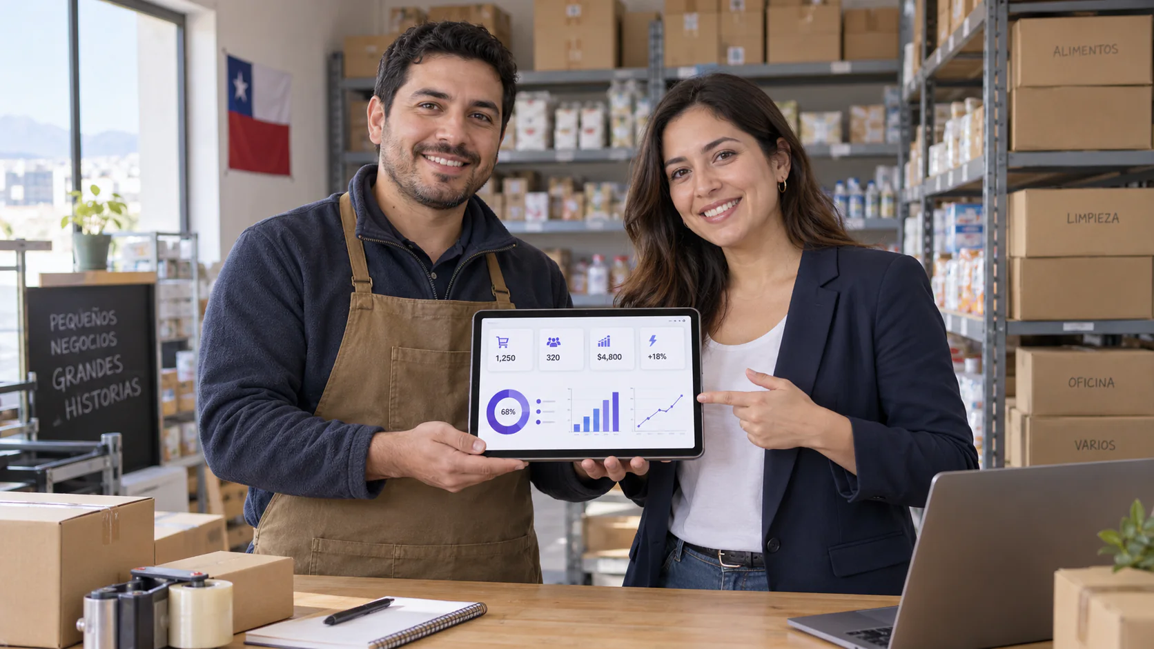 Imagen ilustrativa de una pequeña empresa revisando indicadores en una tableta