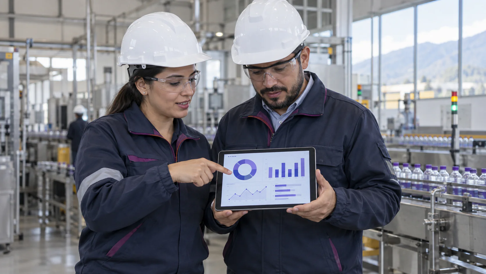 Imagen ilustrativa de profesionales revisando indicadores digitales junto a un proceso operativo